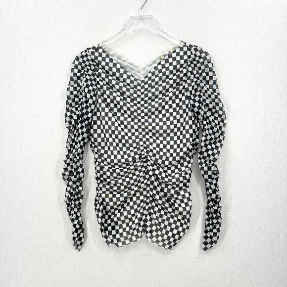 BAUM UND PFERDGARTEN Joselle Mesh Top Womens Medium Black White Check Stretch - Picture 5 of 16